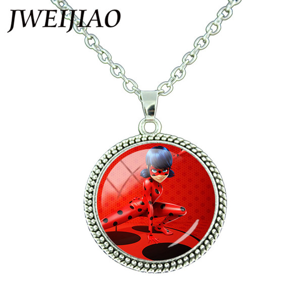 TAFREE Hot Selling Ladybugs Girl and Black Cat Pendant Necklace Miraculous Lady Bug Necklace For Women Men Xmas Jewelry LB77