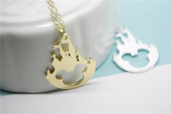 10PCS Fairy Tale Castle Mickey Necklace Cartoon Symbol Building Animal Character Miki Mouse Ears Head Silhouette Chain Necklaces for Child