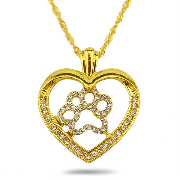 lemegeton Fishhook Dropshipping Hotselling Gold or Silver Colr Dog Paw Heart-shaped Crystal Pendant Necklace for Women