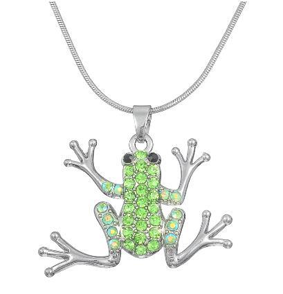 lemegeton Fishhook Wholesale Enamel Green/Purple Crystal Frog Animal With Silver Chain Necklace for Women Jewelry