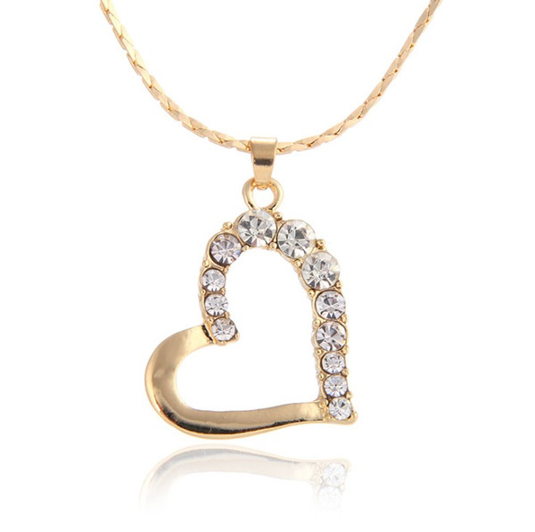 Good Quality Love Heart Pendant Necklaces Jewelry Fashion Crystal Rhinestone Heart Necklace Silver Gold Color Valentine Christmas Gift