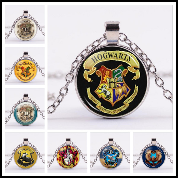 Film Jewelry for Fans Hogwarts Glass Cabochon Silver Necklaces Time Gem Pendants for Women Jewelry Gift