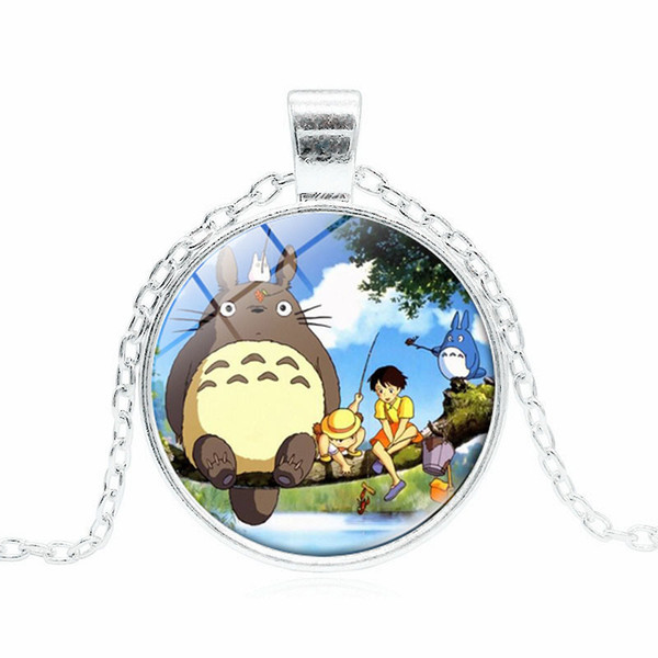 Totoro Necklace Animel Hayao Miyazaki Totoro Glass Cabochon Necklace Pendants Fashion Jewelry Silver Bronze Black Drop Shipping