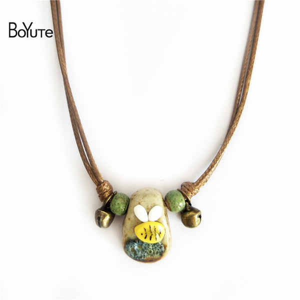 BoYuTe 5Pcs Diy Adjustable Rope Handmade Knead Ceramic Bee Pendant Necklace for Girls Bubble bag for protection