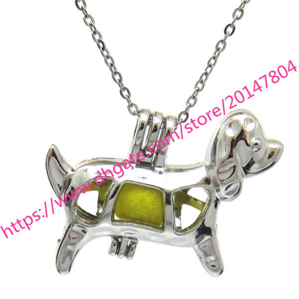 K583 Silver 35mm Cute Lucky Dog Puppy Beads Cage Necklace 18