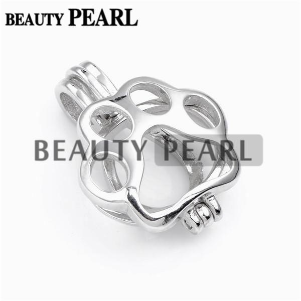 Bulk of 3 Pieces Dog Paw Print Cage Lockets Wish Pearl Gift 925 Sterling Silver Pendant