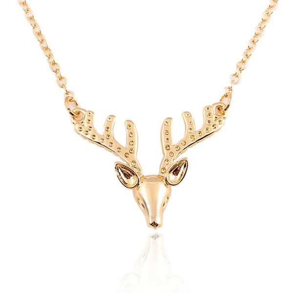 Christmas Gift Fashion Deer Horn Pendant Necklace Kids Simple Chain Silver Gold Plated Animal Antler Horn Pendants Necklaces