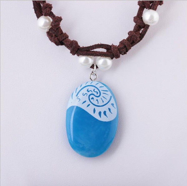 Movie Original vaiana princess Handmade Braided Leather Rope Necklace Pendant cosplay model action figure toy for kid gift