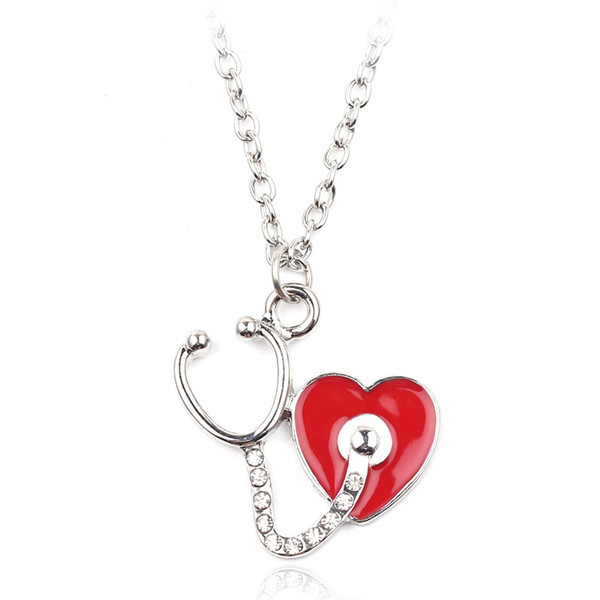 2019 Fashion New Trend Hot Sale Mystery Doctor New Jewelry Alloy Drop Oil Geometry Stethoscope Love Necklace Sweater Chain Jewelry Gift