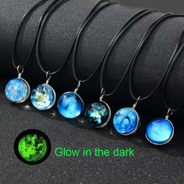 New Luminous Glow in the dark Galaxy Universe Necklace Star Moon Glass Cabochon Necklaces Pendants Fashion Jewelry DROP SHIP 162682