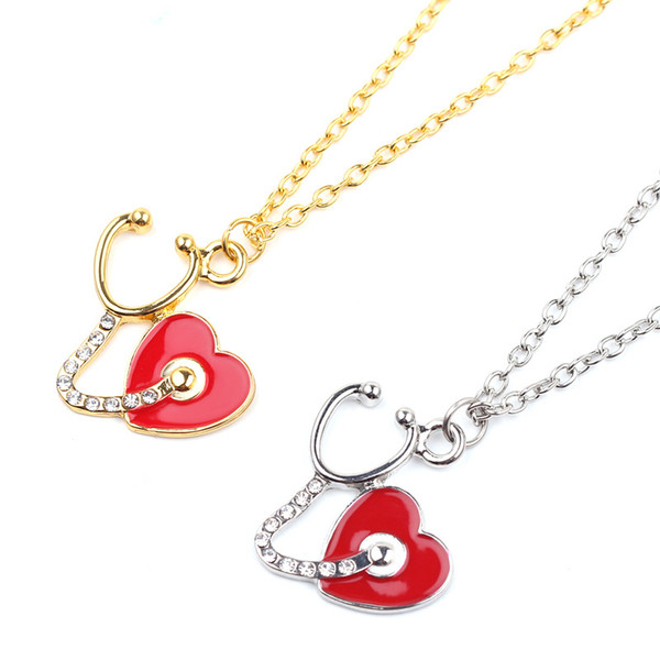 New Trend Hot Sale Mystery Doctor New 2019 Fashion Jewelry Alloy Drop Oil Geometry Stethoscope Love Necklace Sweater Chain Jewelry Gift