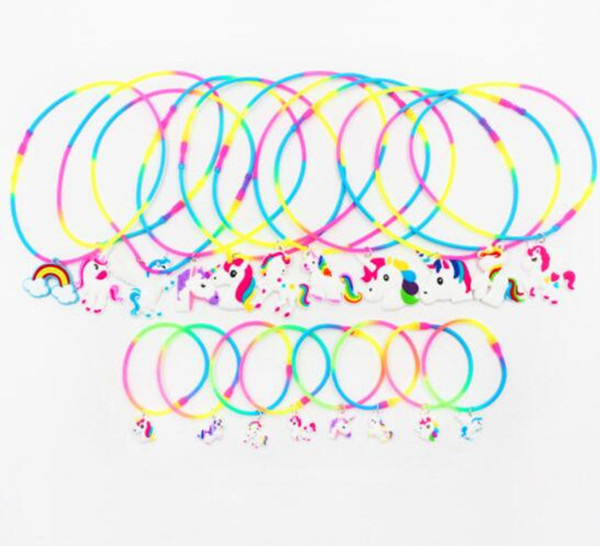 Unicorn Rainbow silicone necklace Rubber Toys Birthday Party Children PVC Chain Jewelry Accessories cartoon doll necklace epacket free