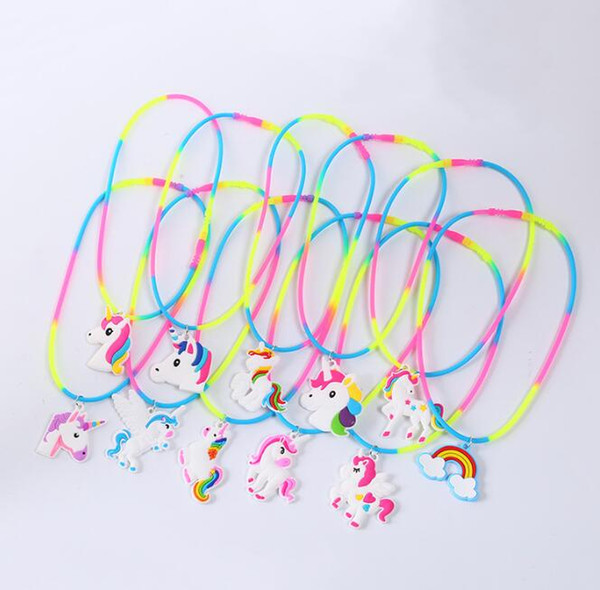 Wholesale Cheap Rainbow Children Kids Pvc Silicone Necklace Jewelry Christmas, Mermaid, Unicorn, Flamingo ,Pirate Pendants Style Available