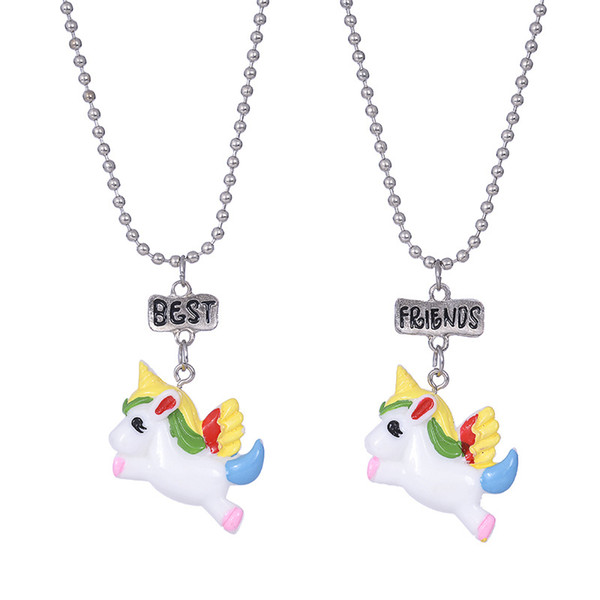 Two necklaces set Best Friends Unicorn Necklace Kids Good Friends Colorful Unicorn Necklace