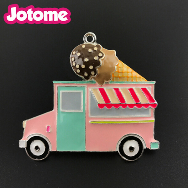 New arrival Children jewelry cute style pink enamel ice cream track pendant for diy charm