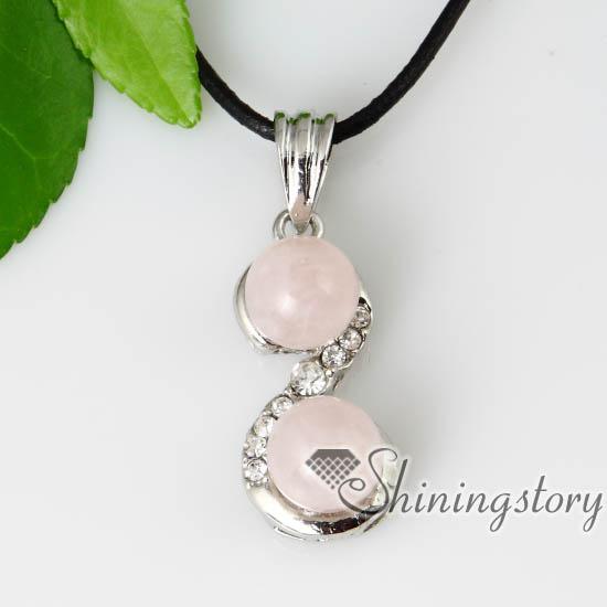 round semi precious stone jade tiger's-eye rose quartz and rhinestone necklaces pendants