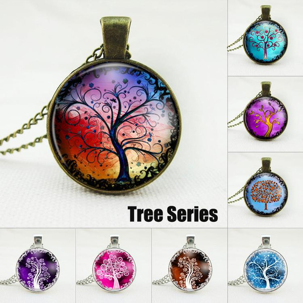 New Style 25mm Glass Floating Charms Tree Pattern Locket Necklace Chains Jewelry for Children Kids