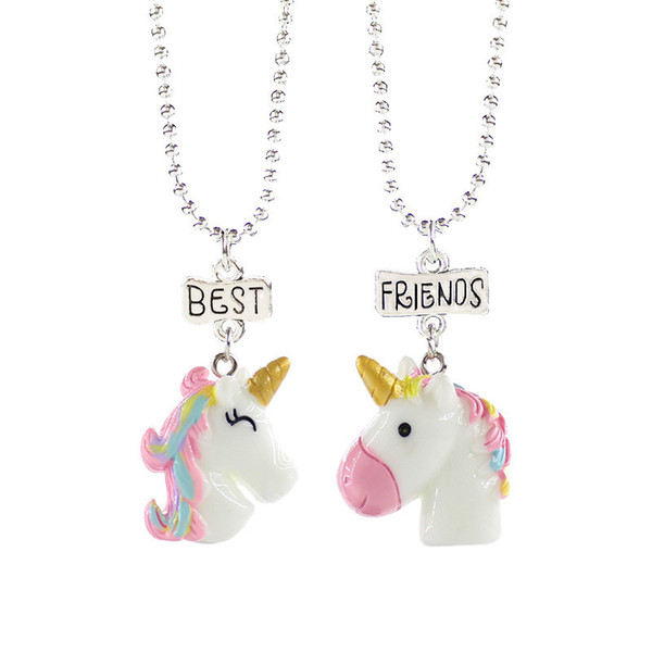 Unicorn Necklace Set Unicorn Figure Best Friends Forever Pendants Stainless Steel Chain Fashion Jewelry for Women Kids Gifts Drop Shipping