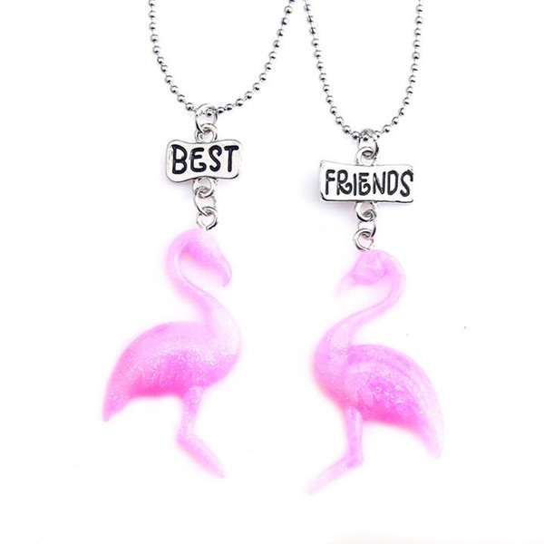 Lovely Cartoon Flamingo Pendant Necklace Best Friend Resin Necklaces BFF Jewelry Children Kids Birthday Gift