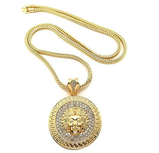 Mens Hip Hop Jewelry Long Necklace Gold Slver Chains Medusa Avatar Iced Out Necklace Diamond Pece Pendant Fashion Jewelry for Women Men