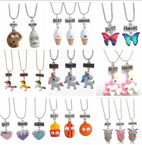 Best Friends Forever pendant necklace cute children jewelry Emulation resin burger hot dog ice cream jewelry set BFF Owl unicorn necklace