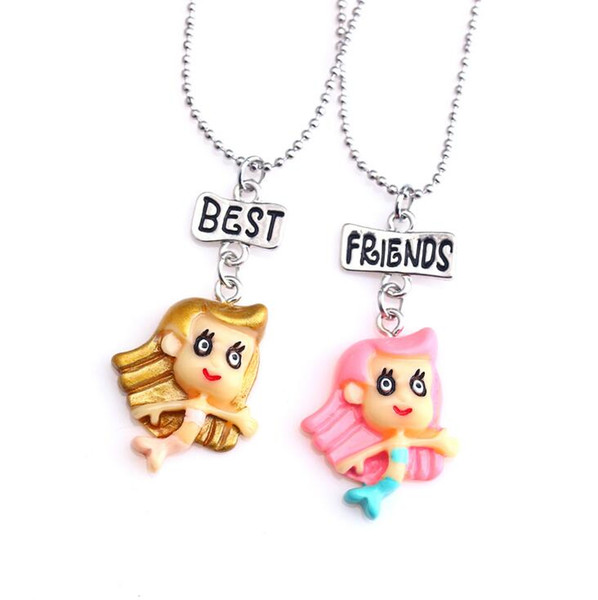 2018 New Arrive Mermaid Necklace Best Friends Pendant Necklaces Kids BFF Jewelry Resin Mermaid Necklaces store2014