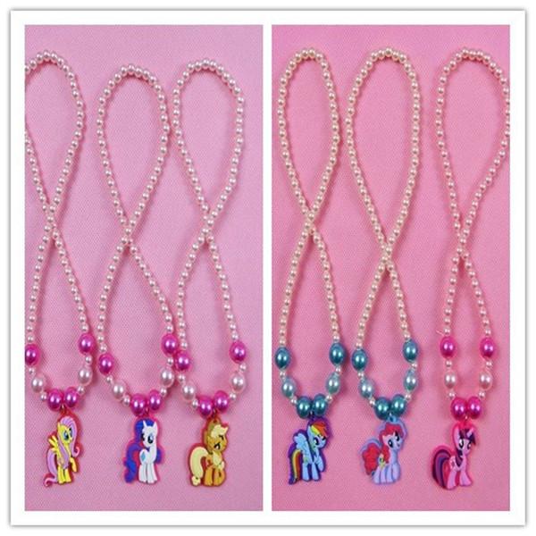 6PCS Rainbow Pony Cartoon Chains Pendant Necklaces Chain Necklace Girls Lovely Beaded Necklace Kids Party Gifts Accessories