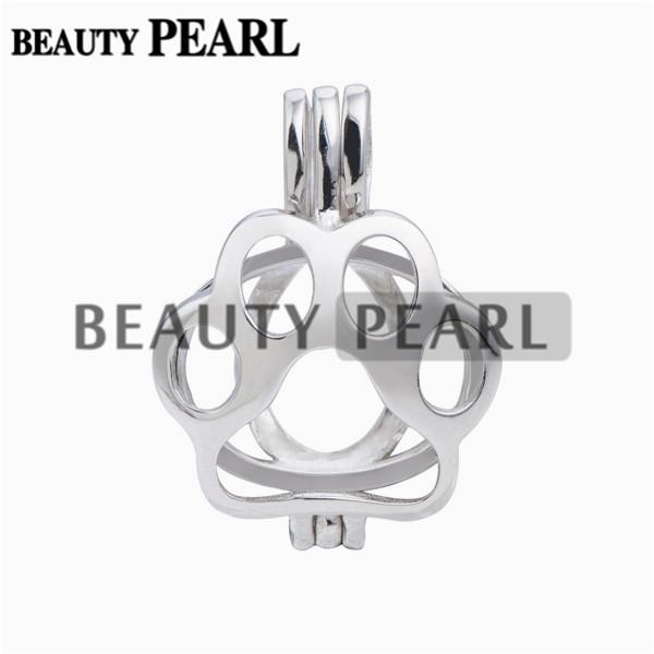 5 Pieces Bear Paw Pendant Cage Gift Wishing Pearl 925 Sterling Silver Paw Print Pendant Mounting