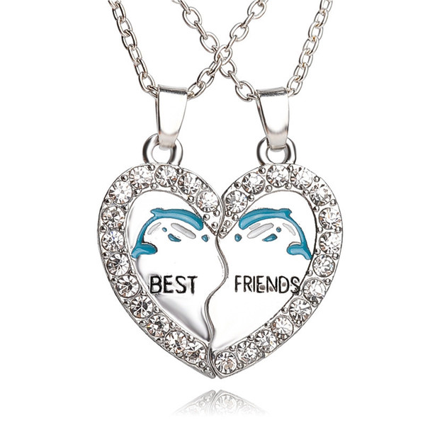 Children Best Friends Necklace Dolphins Heart Pendant Girlfriends Necklace Jewlery Gifts For Kids 5 Set