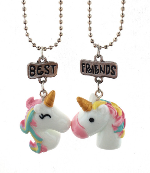 European Popular Children's Jewelry Resin Color Stereo Unicorn BF Necklace Pendant Best Friend Necklace for Child