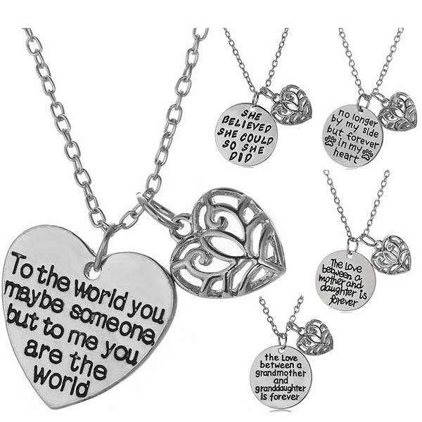 New Necklaces The Love Between Mother And Daughter Is Forever ,You Are The World Heart Pendant Necklace Silver Chain Jewelry Gift