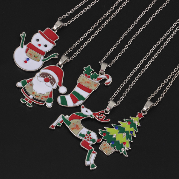 New Merry Chirstmas Theme Children Jewelry Pendant Necklaces Snowman Christmas Tree Sock Bell Elk Santa Claus Necklace