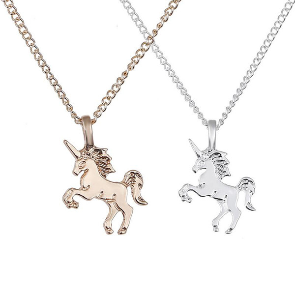 Fashion Necklace Jewelry Unicorn Pendant Necklace Short Women Clavicle Chain Gold Silver Animal Necklace Alloy Pendants With Gift Card