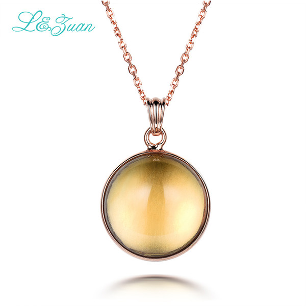 I&Zuan Round Yellow Stone Natural Citrine Pendant Necklace For Women 925 Sterling Silver Fine Elegent Jewelry Choker NecklaceY1883008