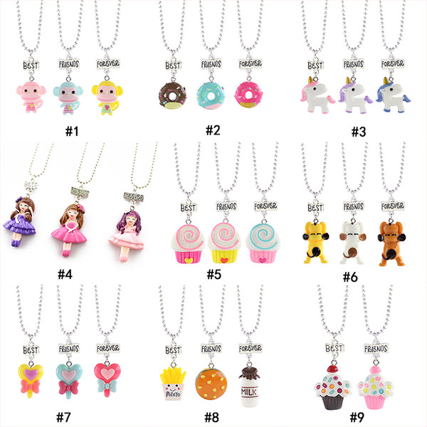 Child cute Best friends forever Necklace Monkey Donuts Princess dog food Ice cream Resin Pendant Bead chain For Children friendship Jewelry