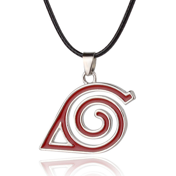 Alloy Children Anime Cartoon Naruto Necklace The leaf can Logo mark badge eddy Helix swirl Pendant red Spiral Helical line Necklace