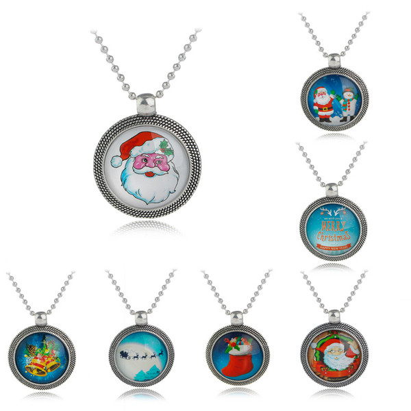 XS Christmas Necklace Restore Ancient Ways Time Gem Cute Cartoon Snowman Santa Claus Pendant Wholesale