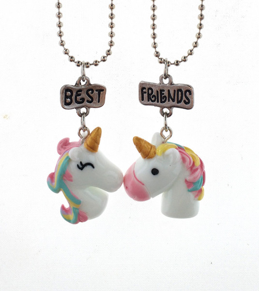 Unicorn Necklace best friends Pendant Chain Plated White Gold kids BF jewelry Colorful Gift Accessories