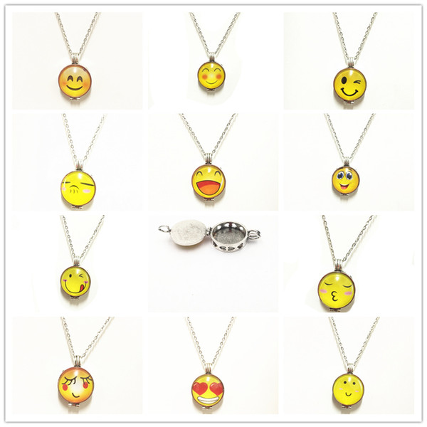 Glass Cabochon Emoji Face Diffuser Jewelry Cute Smile Face Pendant Essential Oil Diffuser Necklace Best Gift