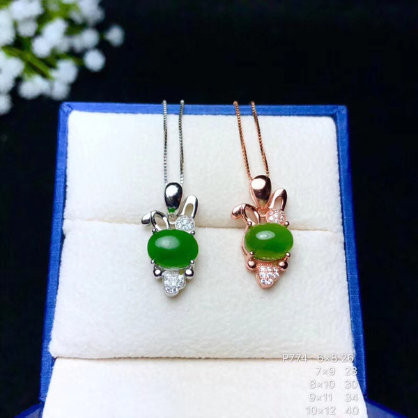 Natural Hetian Jade Cute Rabbit Charms Fashion Necklace Pendant White Gold And Rose Gold Two Colours Are Optional Drop Shipping