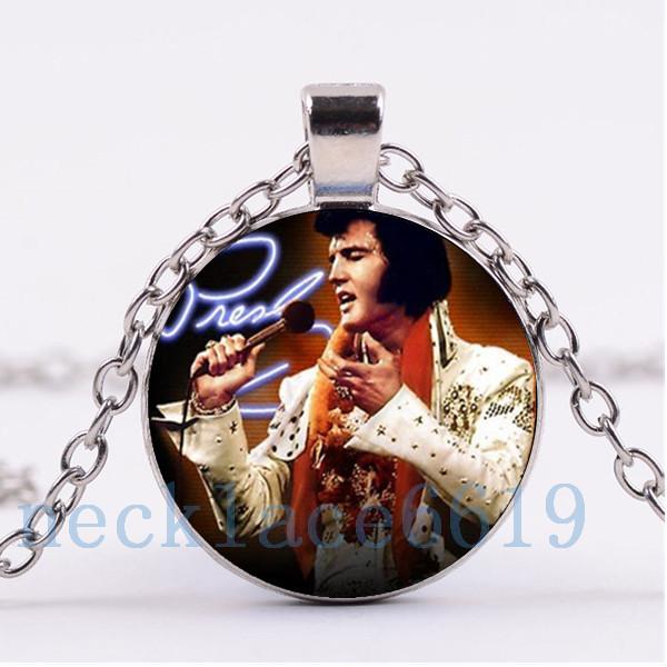 10pcs Elvis Presley Chain Necklace,Christmas Birthday Gift,Cabochon Glass Necklace Silver/Bronze/Black Fashion Jewelry Animal Pendants R-741