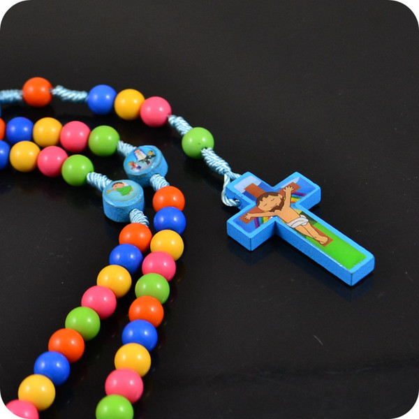 12x NEW Rosary Beads Cartoon JESUS Cross Pendant Necklace Children Kid Boy Girls Catholic Fashion Religious jewelry