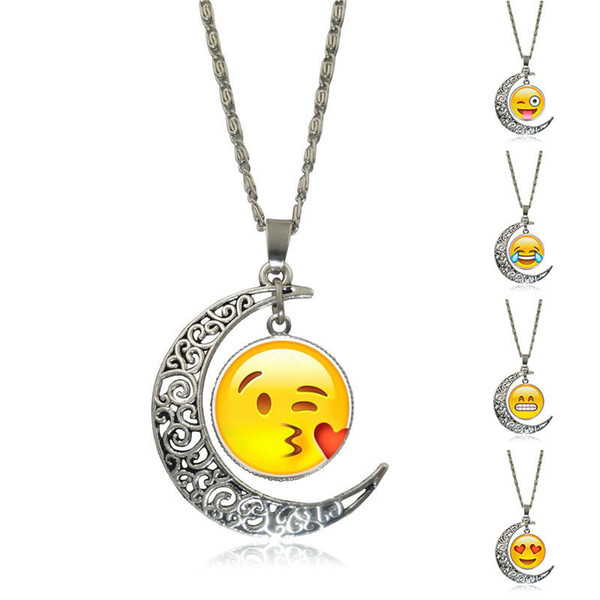 2017 new arrival Creative Funny Emoji Time Gemstone Necklace Moon Pendant Jewelry gift necklace for children girl