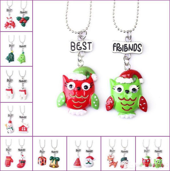 Christmas BFF Jewelry Best Friends Pendant Lovely Children's Jewelry Resin Santa/Christmas Tree/Elk/Owl Pendant Necklaces Jewelry Set