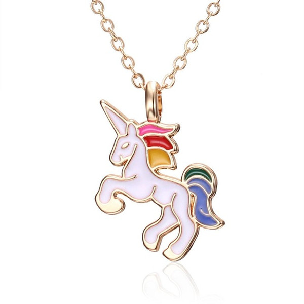 Necklace For Girls Children Kids Enamel Cartoon Horse jewelry accessories Women Animal Necklace Pendant Unicorn Party