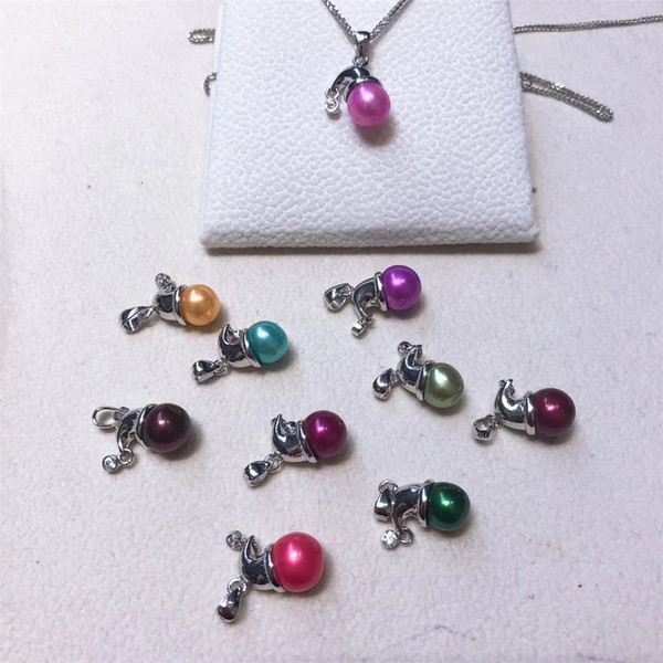 Wholesale Christmas Gift 925 Sterling Silver Pearl Pendant (No Chain) Colored Pearl 7-8mm Women's Children's Party Surprise