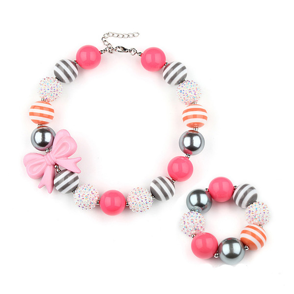 Grey and Pink bubblegum necklace bracelet, girl chunky bead necklace, bubble gum necklace, toddler necklace, baby girl necklace