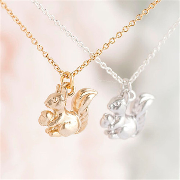 2017 New Fashion Cute Squirrel Necklace Outline Chipmunk Necklace Animal Jewelry For Kids Gift