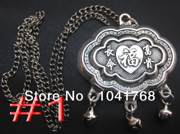 China Guizhou miao silver Longevity lock carving chang ming bai sui bring good luck FREE SHIPPING