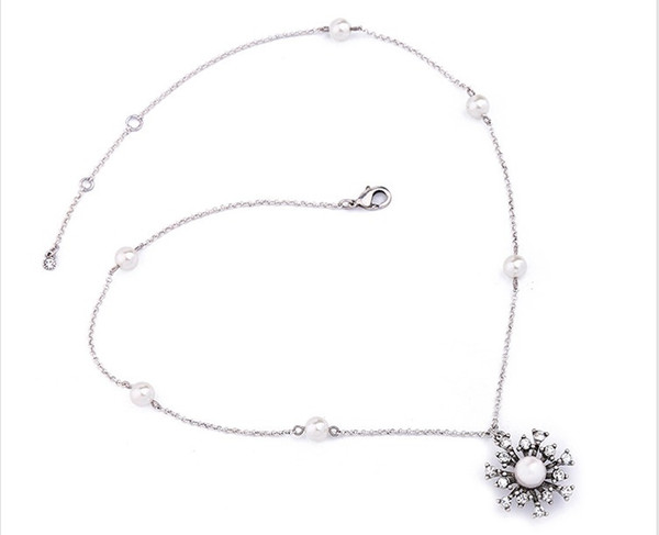 Retro temperament pearl chain diamond pendant ladies long necklace